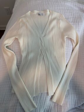 Grey Bandit Ribbed V-Neck Open Front Knit Top